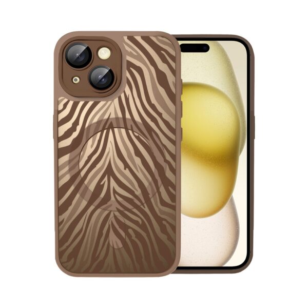 Etui do iPhone 15 Plus Color Flush z MagSafe, z osłoną aparatu, hipnotyczna zebra, pustynny brąz