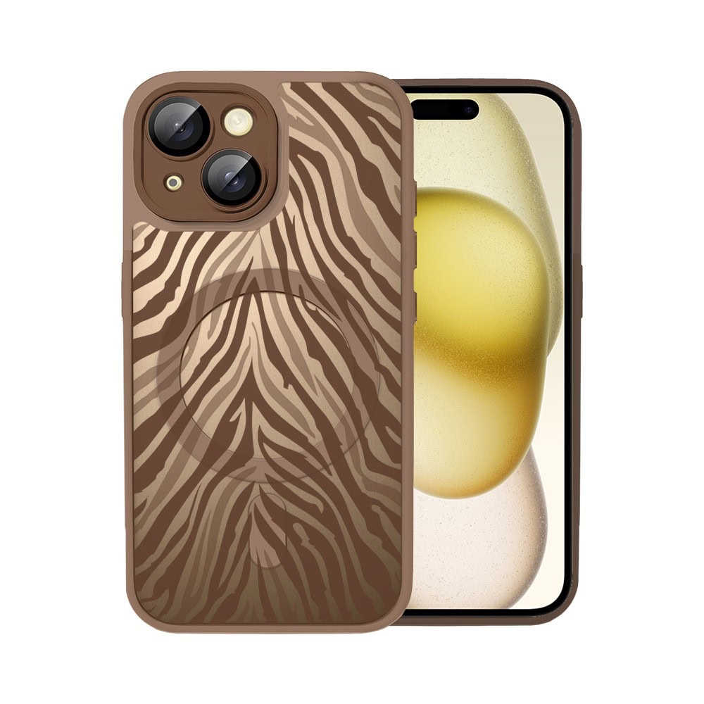 Etui do iPhone 15 Plus Color Flush z MagSafe, z osłoną aparatu, hipnotyczna zebra, pustynny brąz