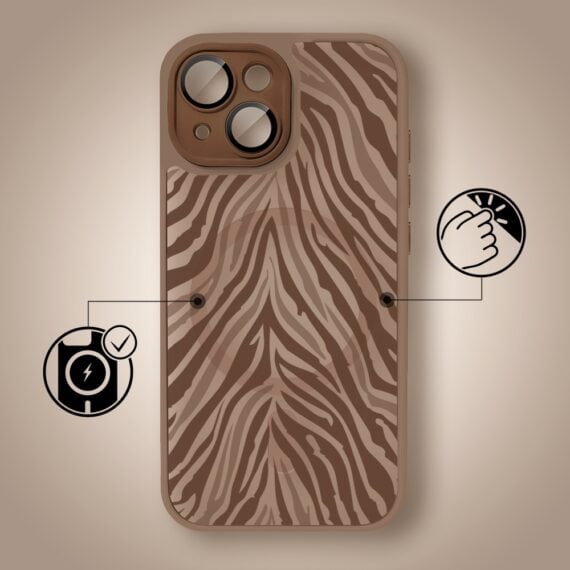 Etui do iPhone 15 Color Flush z MagSafe, z osłoną aparatu, hipnotyczna zebra, pustynny brąz (2)