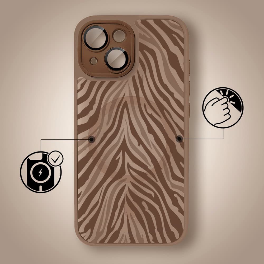 Etui do iPhone 15 Color Flush z MagSafe, z osłoną aparatu, hipnotyczna zebra, pustynny brąz (2)