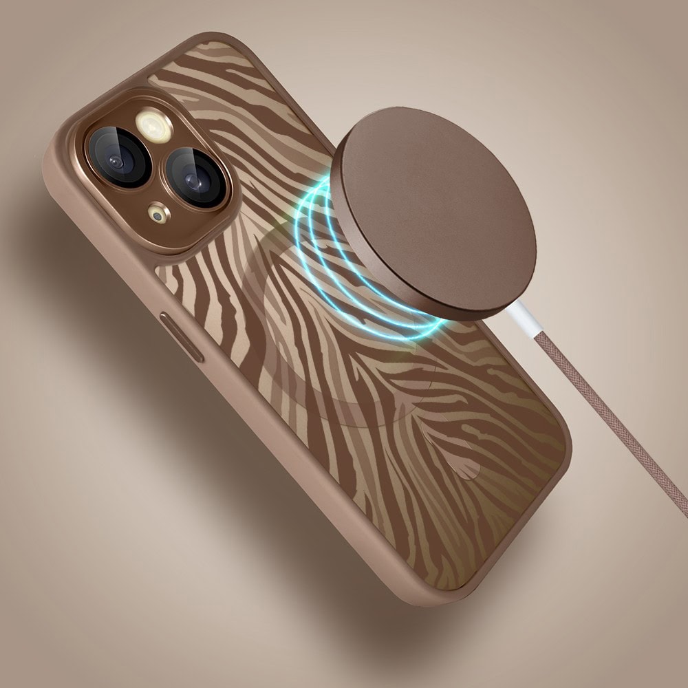 Etui do iPhone 15 Color Flush z MagSafe, z osłoną aparatu, hipnotyczna zebra, pustynny brąz (3)