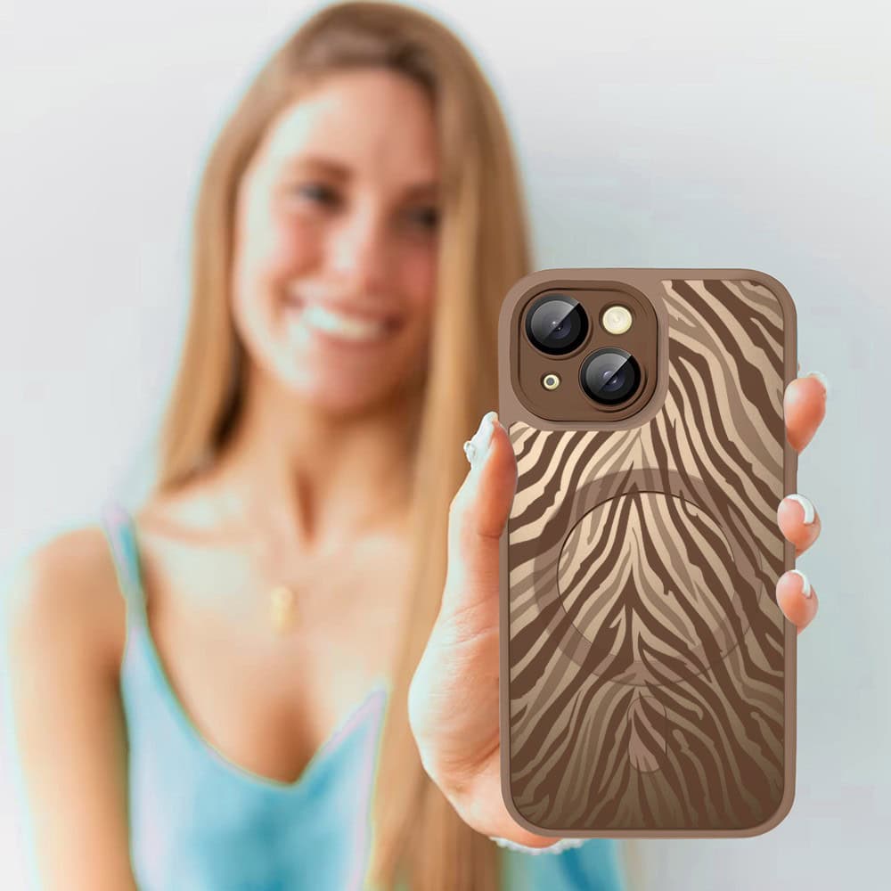 Etui do iPhone 15 Color Flush z MagSafe, z osłoną aparatu, hipnotyczna zebra, pustynny brąz (4)