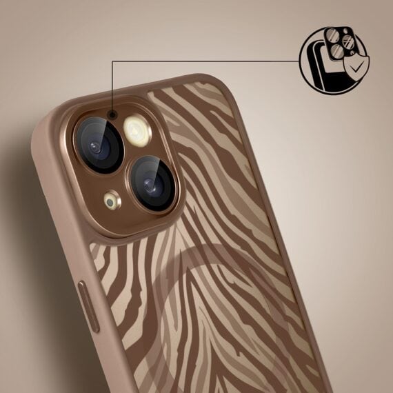 Etui do iPhone 15 Color Flush z MagSafe, z osłoną aparatu, hipnotyczna zebra, pustynny brąz (5)