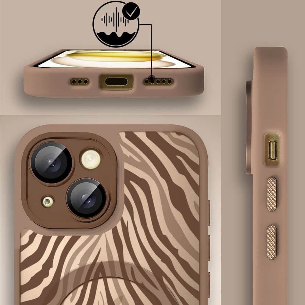 Etui do iPhone 15 Color Flush z MagSafe, z osłoną aparatu, hipnotyczna zebra, pustynny brąz (6)