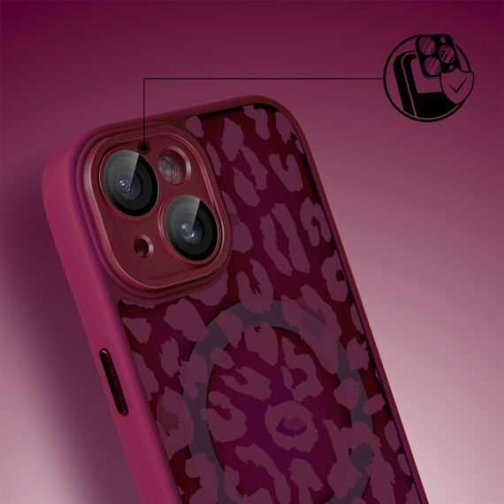 Etui do iPhone 15, Color Flush z Magsafe, z osłoną aparatu, subtelna panterka, wiśniowe (1)