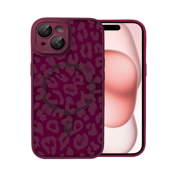 Etui do iPhone 15, Color Flush z Magsafe, z osłoną aparatu, subtelna panterka, wiśniowe (3)