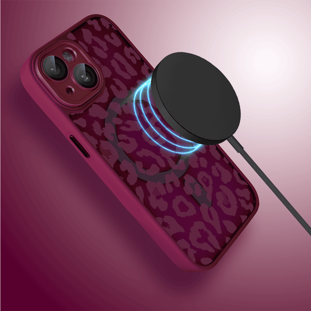 Etui do iPhone 15, Color Flush z Magsafe, z osłoną aparatu, subtelna panterka, wiśniowe (5)