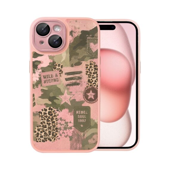 Etui do iPhone 15 Plus Color Flush z MagSafe, z osłoną aparatu, Wild & Strong , różowe (2)