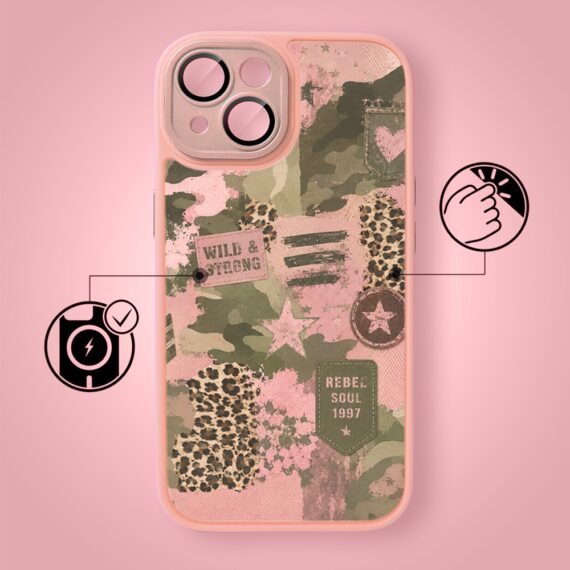 Etui do iPhone 15 Plus Color Flush z MagSafe, z osłoną aparatu, Wild & Strong , różowe (3)