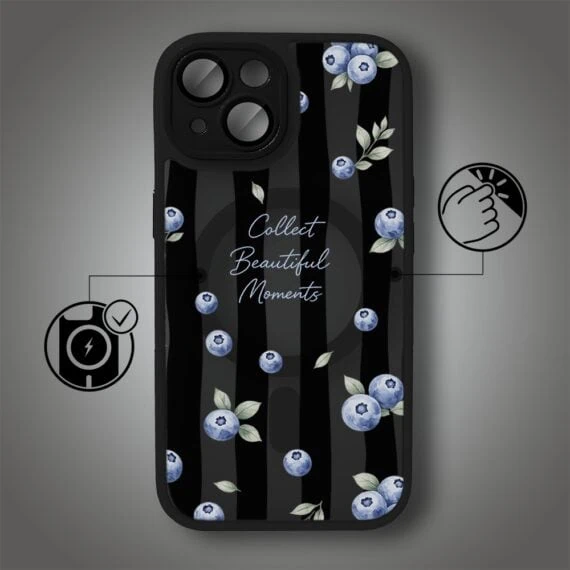 Etui do iPhone 15 Plus Color Flush z MagSafe, z osłoną aparatu, borówkowy rytm, czarne (6)