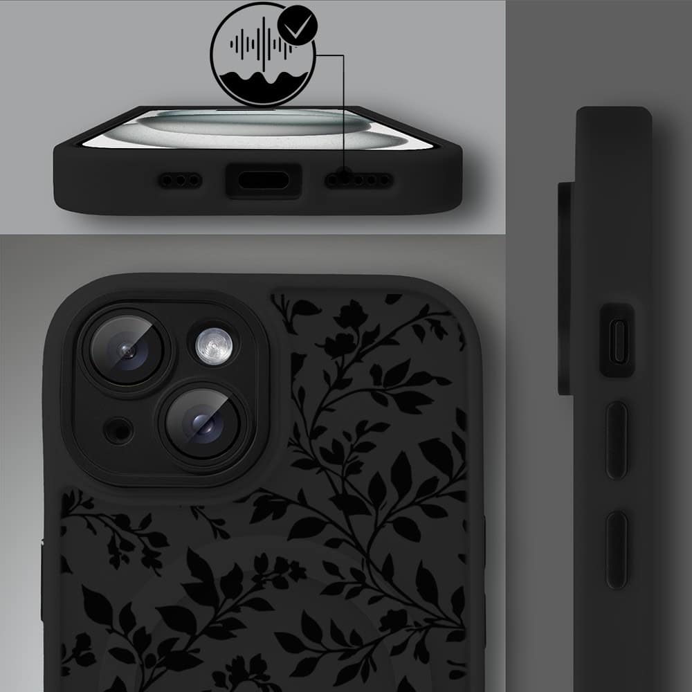Etui do iPhone 15 Plus Color Flush z MagSafe, z osłoną aparatu, cienisty ogród, czarne (3)