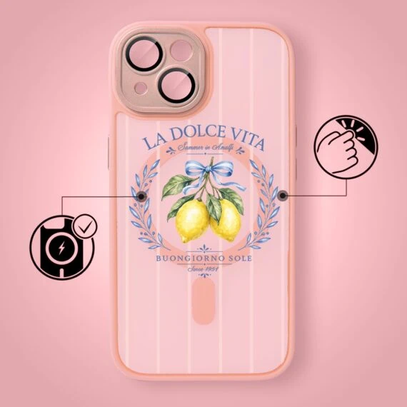 Etui do iPhone 15 Plus Color Flush z MagSafe, z osłoną aparatu, cytrynowa dolce vita, różowe (6)
