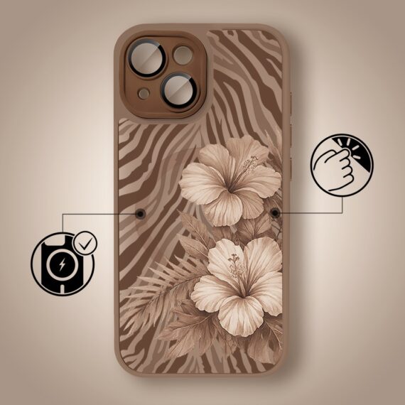 Etui do iPhone 15 Plus Color Flush z MagSafe, z osłoną aparatu, egzotyczny hibiskus latte, pustynny brąz (2)