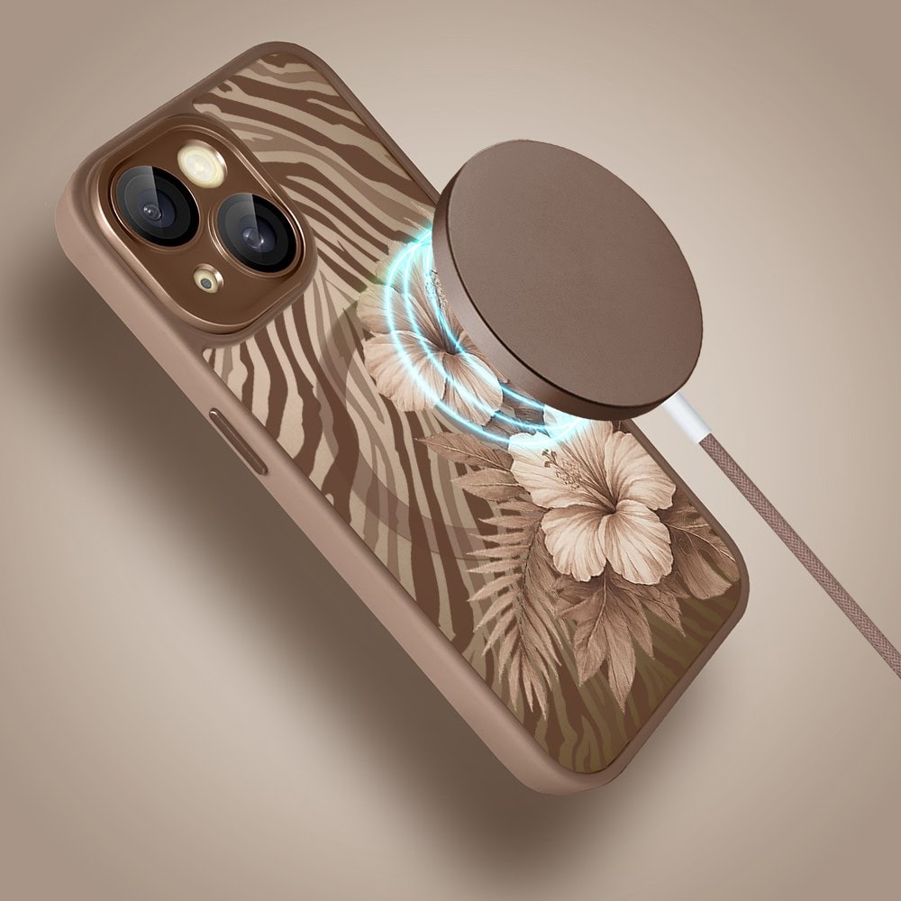Etui do iPhone 15 Plus Color Flush z MagSafe, z osłoną aparatu, egzotyczny hibiskus latte, pustynny brąz (3)