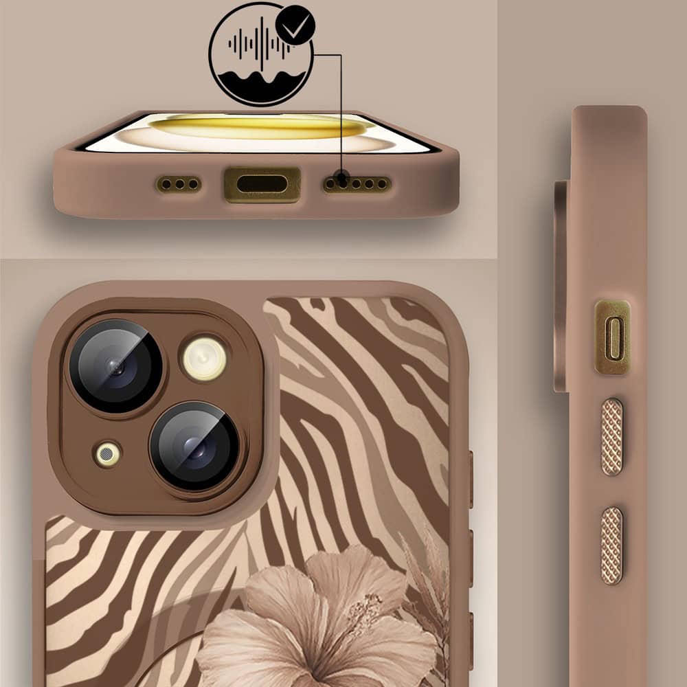Etui do iPhone 15 Plus Color Flush z MagSafe, z osłoną aparatu, egzotyczny hibiskus latte, pustynny brąz (6)