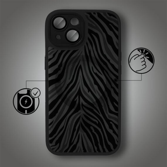 Etui do iPhone 15 Plus Color Flush z MagSafe, z osłoną aparatu, hipnotyczna zebra, czarne (1)