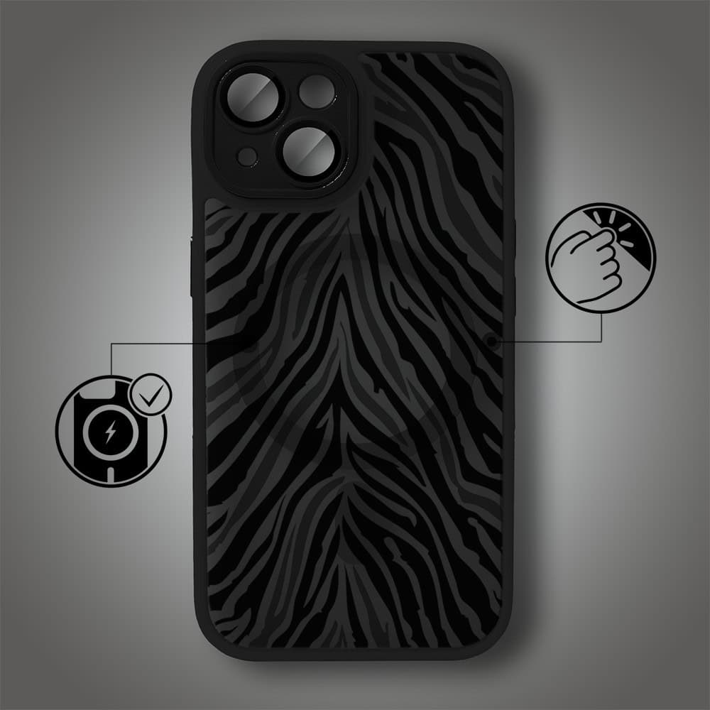 Etui do iPhone 15 Plus Color Flush z MagSafe, z osłoną aparatu, hipnotyczna zebra, czarne (1)