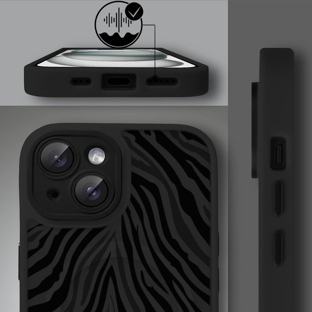 Etui do iPhone 15 Plus Color Flush z MagSafe, z osłoną aparatu, hipnotyczna zebra, czarne (5)