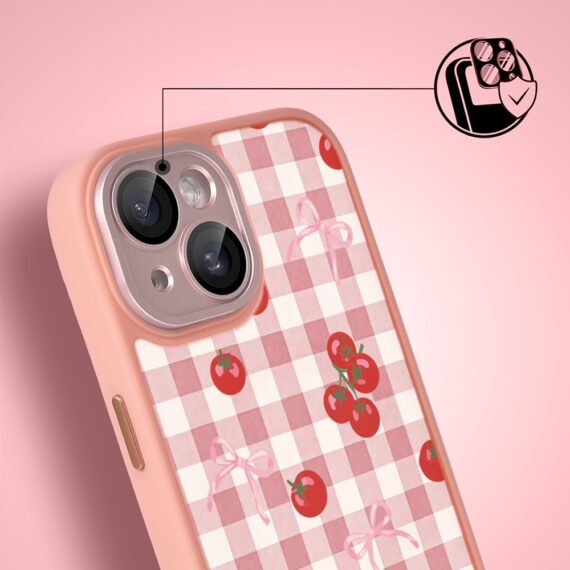 Etui do iPhone 15 Plus Color Flush z MagSafe, z osłoną aparatu, kratka pomodoro, różowe (2)