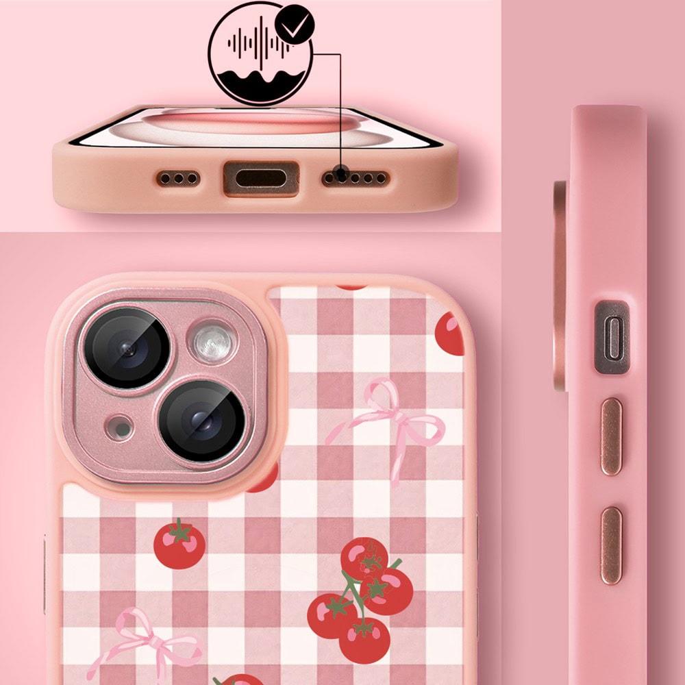 Etui do iPhone 15 Plus Color Flush z MagSafe, z osłoną aparatu, kratka pomodoro, różowe (3)