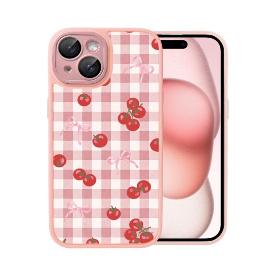 Etui do iPhone 15 Plus Color Flush z MagSafe, z osłoną aparatu, kratka pomodoro, różowe (4)
