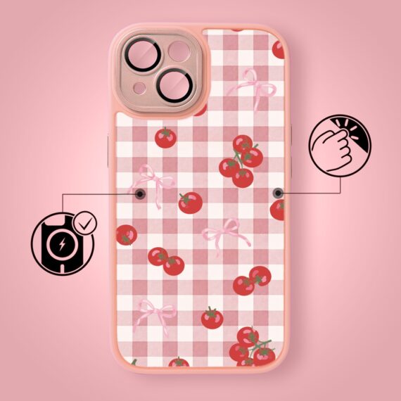 Etui do iPhone 15 Plus Color Flush z MagSafe, z osłoną aparatu, kratka pomodoro, różowe (6)