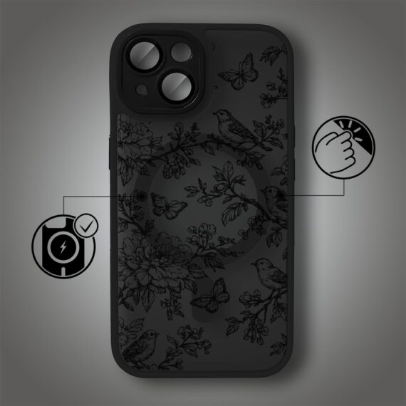 Etui do iPhone 15 Plus Color Flush z MagSafe, z osłoną aparatu, nocna botanika, czarne (1)