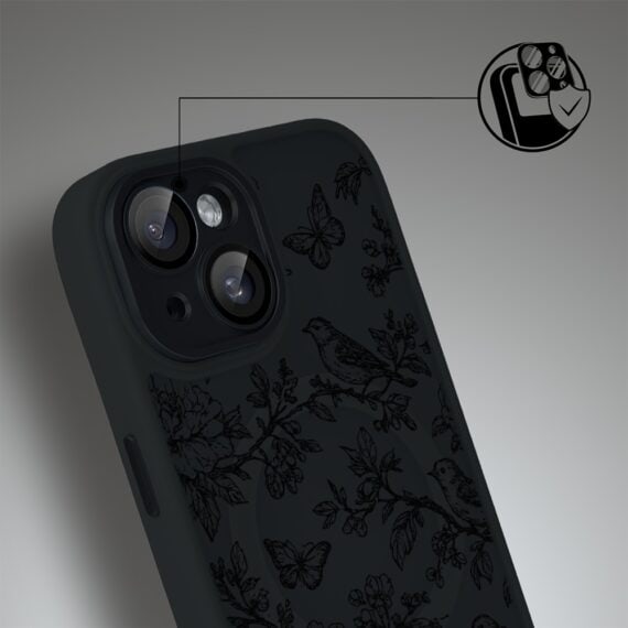 Etui do iPhone 15 Plus Color Flush z MagSafe, z osłoną aparatu, nocna botanika, czarne (4)