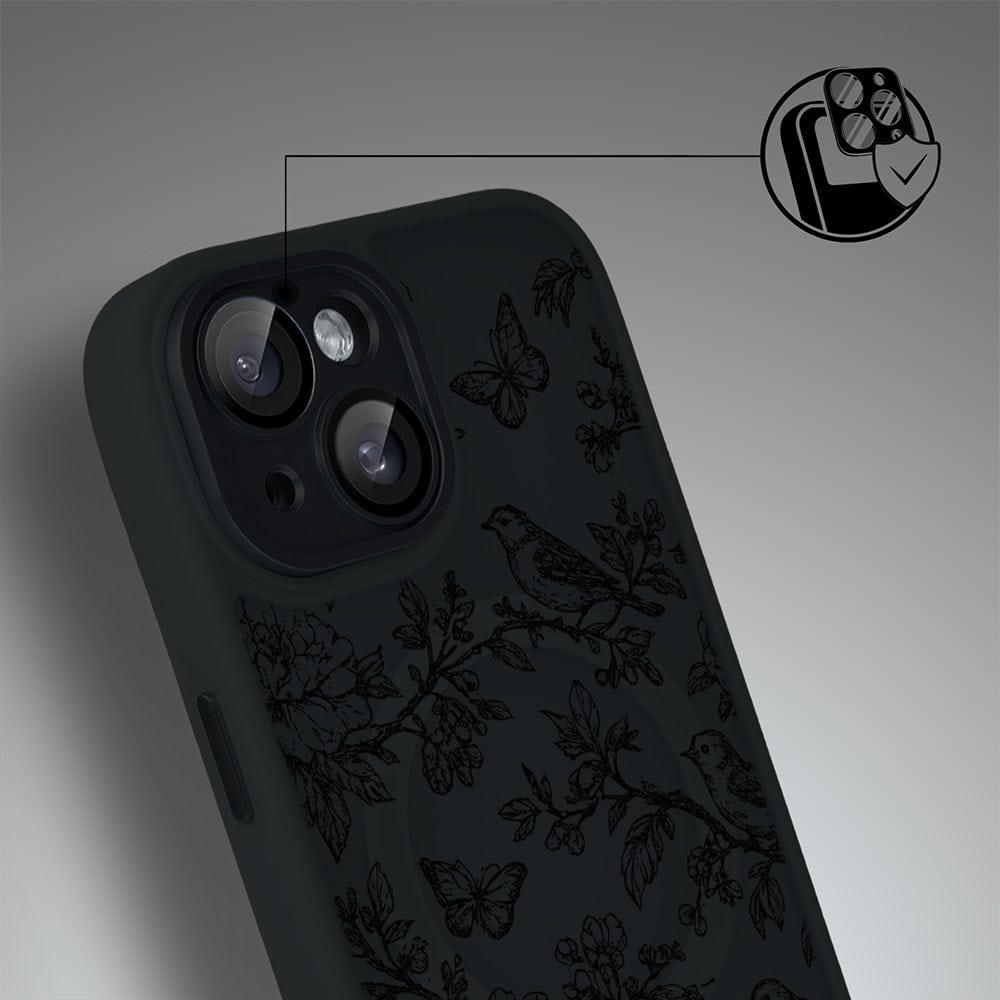 Etui do iPhone 15 Plus Color Flush z MagSafe, z osłoną aparatu, nocna botanika, czarne (4)