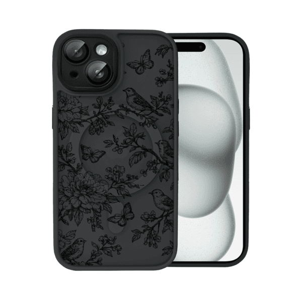 Etui do iPhone 15 Plus Color Flush z MagSafe, z osłoną aparatu, nocna botanika, czarne