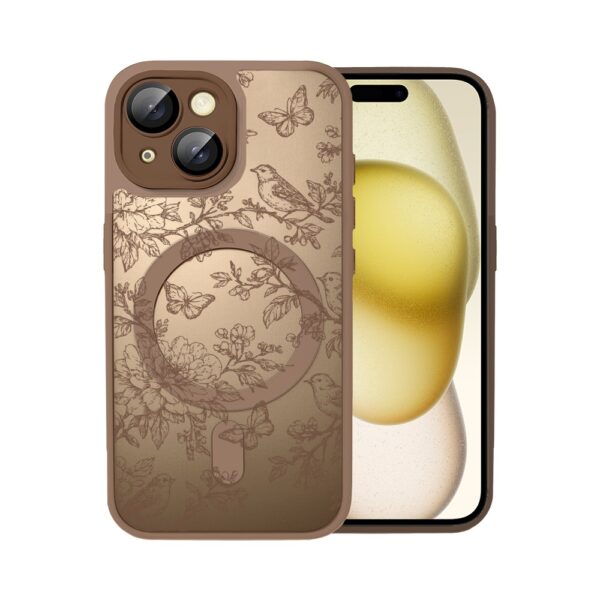 Etui do iPhone 15 Plus Color Flush z MagSafe, z osłoną aparatu, nocna botanika, pustynny brąz