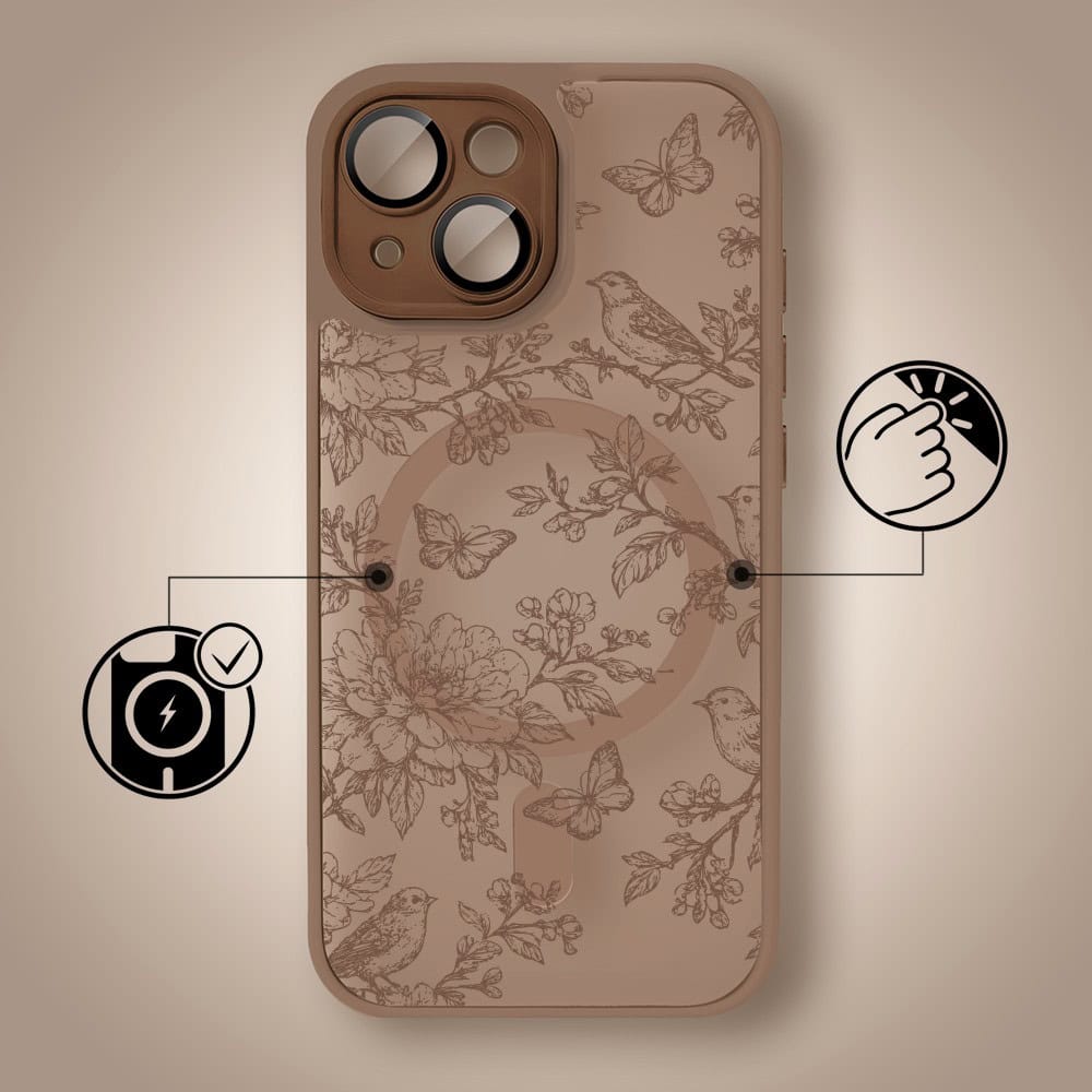 Etui do iPhone 15 Plus Color Flush z MagSafe, z osłoną aparatu, nocna botanika, pustynny brąz (2)