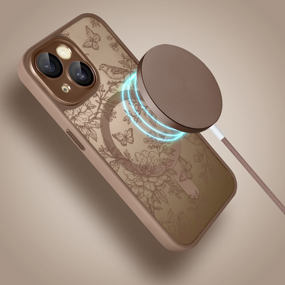 Etui do iPhone 15 Plus Color Flush z MagSafe, z osłoną aparatu, nocna botanika, pustynny brąz (3)