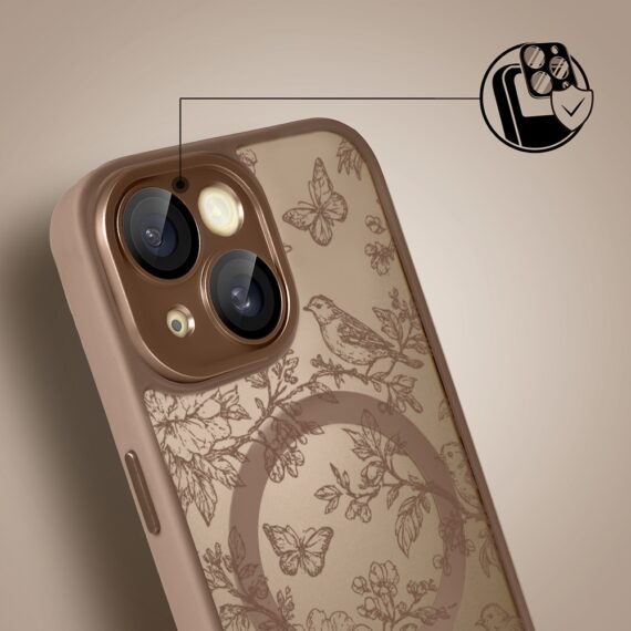 Etui do iPhone 15 Plus Color Flush z MagSafe, z osłoną aparatu, nocna botanika, pustynny brąz (5)