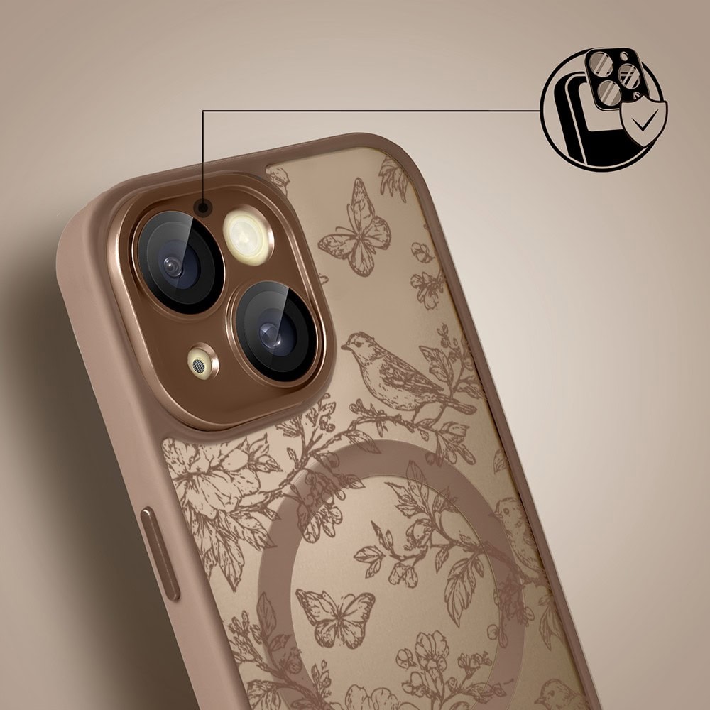 Etui do iPhone 15 Plus Color Flush z MagSafe, z osłoną aparatu, nocna botanika, pustynny brąz (5)