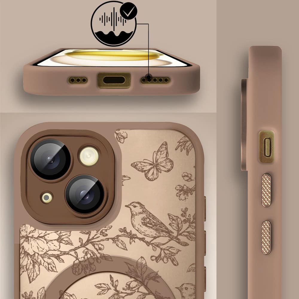 Etui do iPhone 15 Plus Color Flush z MagSafe, z osłoną aparatu, nocna botanika, pustynny brąz (6)