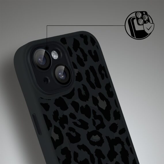 Etui do iPhone 15 Plus Color Flush z MagSafe, z osłoną aparatu, subtelna panterka, czarne (1)