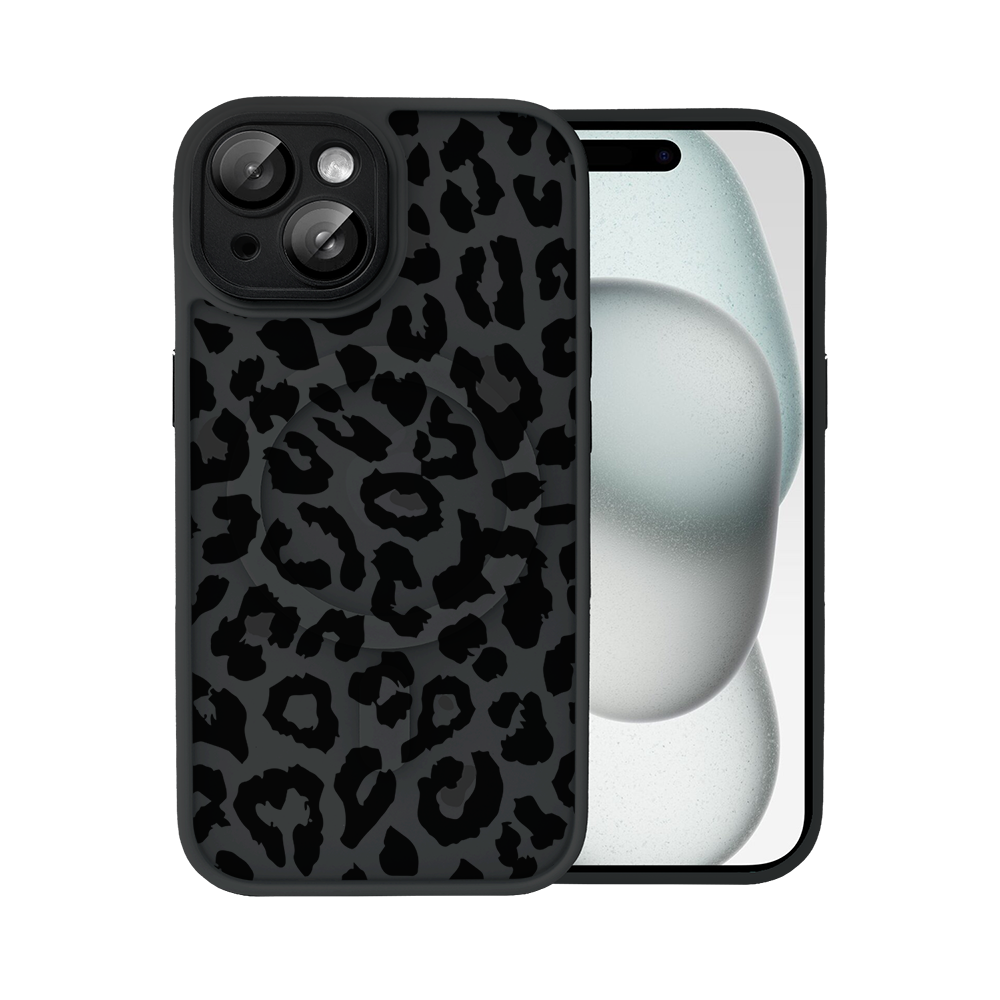 Etui do iPhone 15 Color Flush z MagSafe, z osłoną aparatu, subtelna panterka, czarne