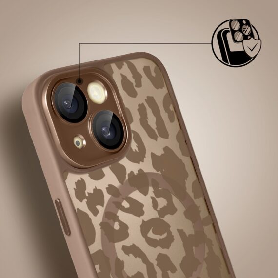 Etui do iPhone 15 Plus Color Flush z MagSafe, z osłoną aparatu, subtelna panterka, pustynny brąz (5)