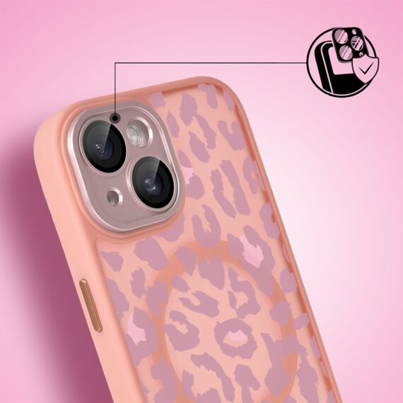 Etui do iPhone 15 Plus Color Flush z MagSafe, z osłoną aparatu, subtelna panterka, różowe (4)