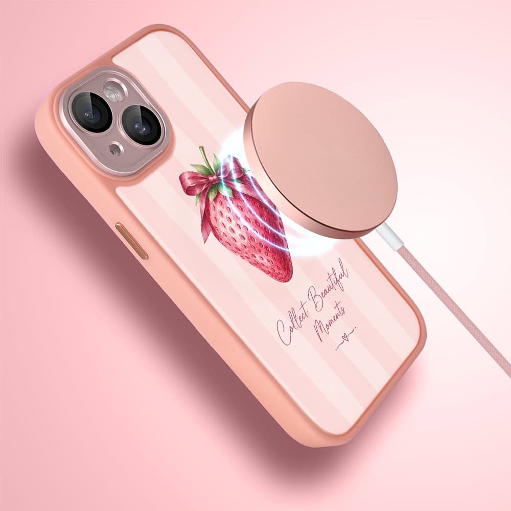 Etui do iPhone 15 Plus Color Flush z MagSafe, z osłoną aparatu, truskawkowy moment, różowe (6)