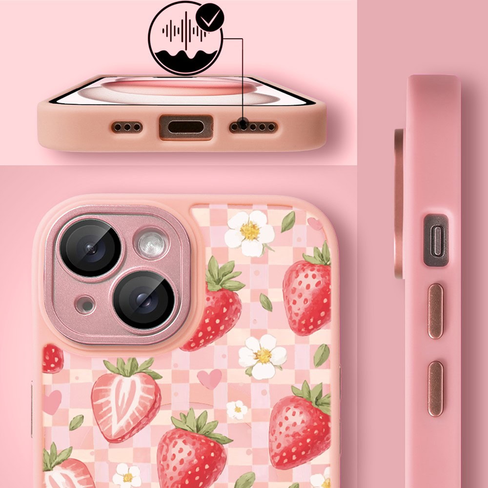 Etui do iPhone 15 Plus Color Flush z MagSafe, z osłoną aparatu, truskawkowy piknik, różowe (3)