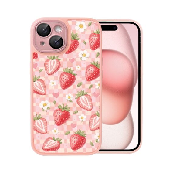 Etui do iPhone 15 Plus Color Flush z MagSafe, z osłoną aparatu, truskawkowy piknik, różowe (4)