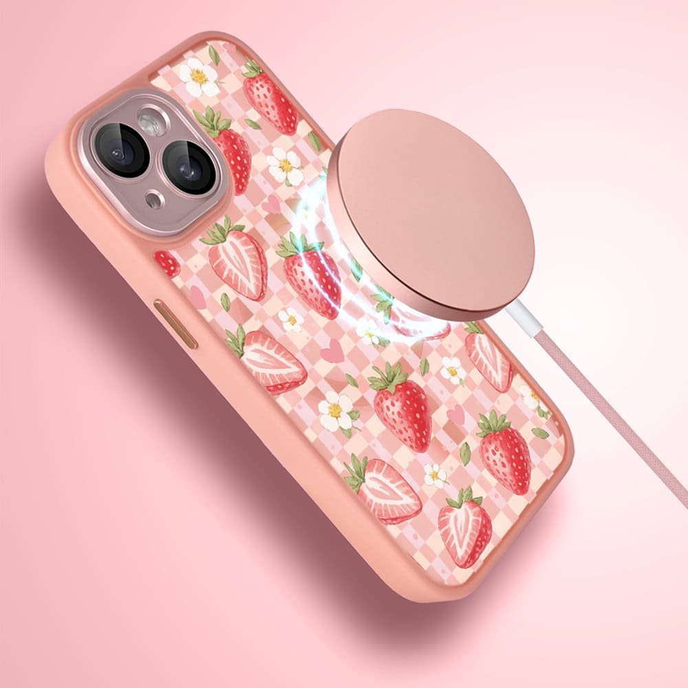 Etui do iPhone 15 Plus Color Flush z MagSafe, z osłoną aparatu, truskawkowy piknik, różowe (6)