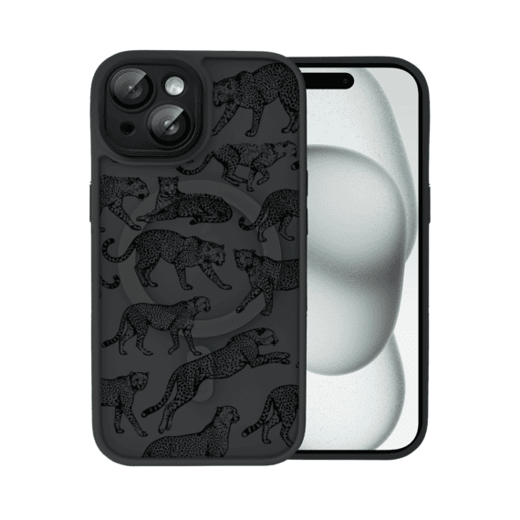 Etui do iPhone 15 Plus Color Flush z MagSafe, z osłoną aparatu, wesołe gepardy, czarne (6)