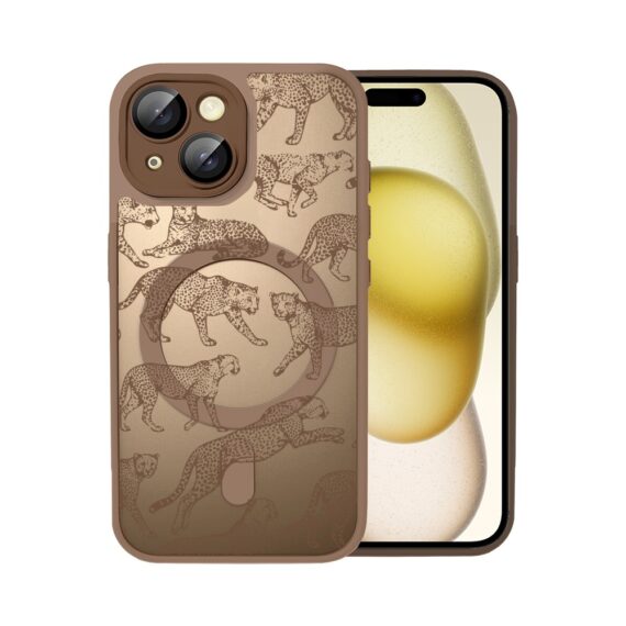 Etui do iPhone 15 Plus Color Flush z MagSafe, z osłoną aparatu, wesołe gepardy, pustynny brąz (1)