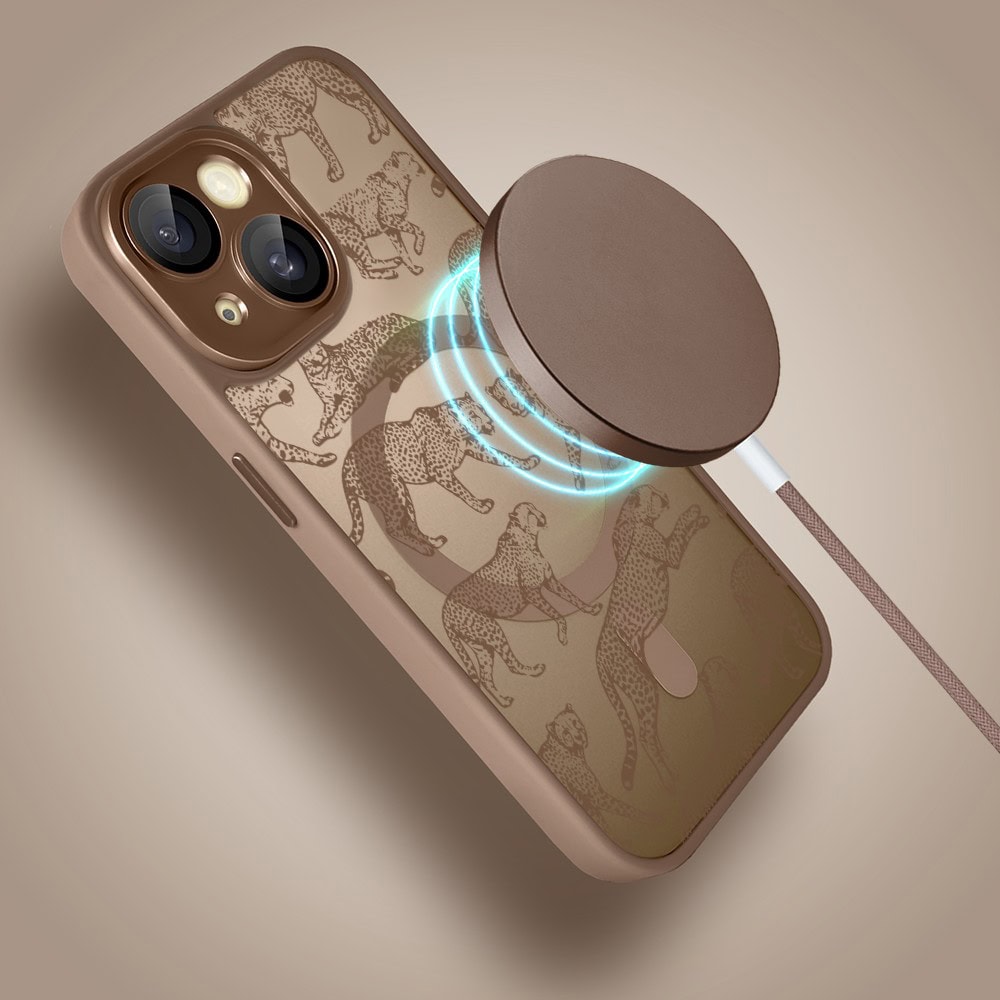 Etui do iPhone 15 Plus Color Flush z MagSafe, z osłoną aparatu, wesołe gepardy, pustynny brąz (3)