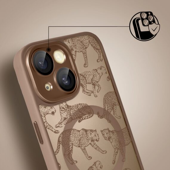 Etui do iPhone 15 Plus Color Flush z MagSafe, z osłoną aparatu, wesołe gepardy, pustynny brąz (5)