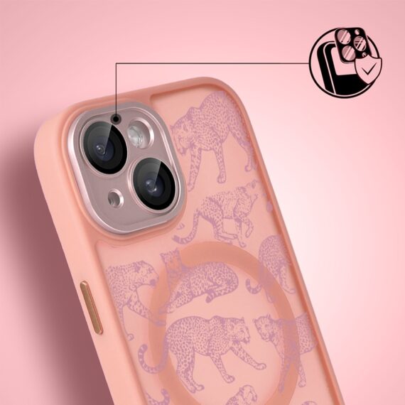 Etui do iPhone 15 Plus Color Flush z MagSafe, z osłoną aparatu, wesołe gepardy, różowe (4)