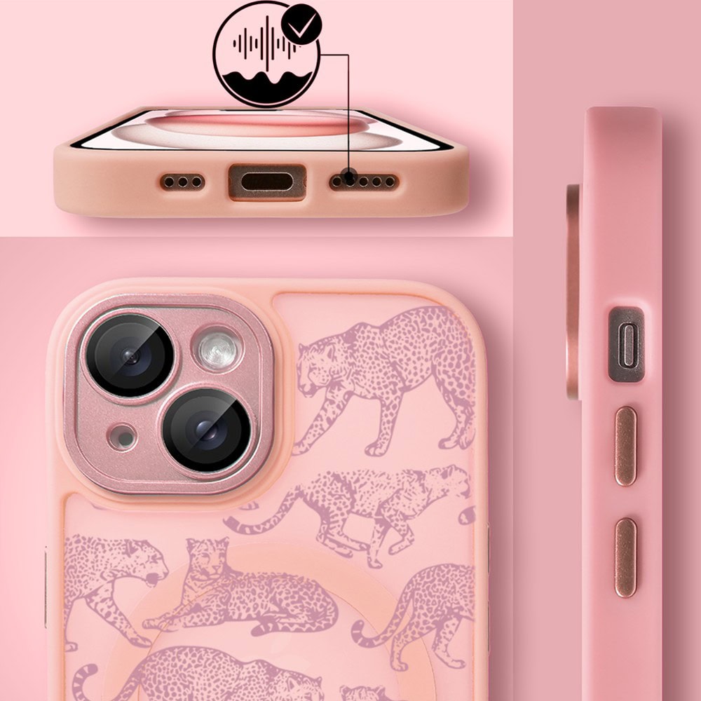 Etui do iPhone 15 Plus Color Flush z MagSafe, z osłoną aparatu, wesołe gepardy, różowe (5)